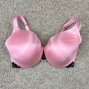 NWT Cacique full coverage pink satin black lace underwire bra 40DDD